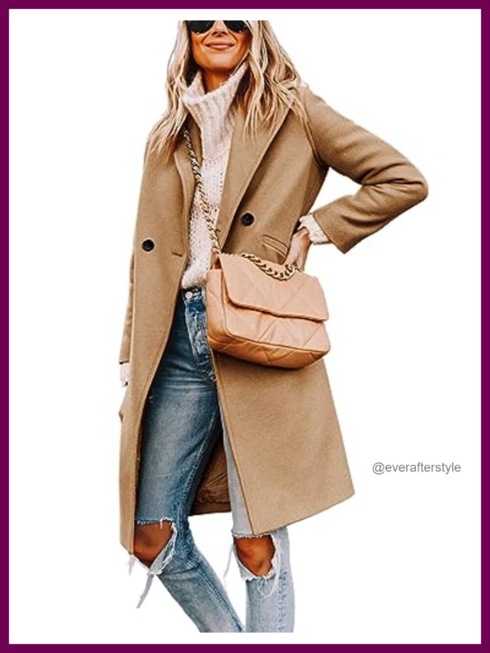 Wool Blend Peacoat Double Breasted Notch Lapel Knee Length